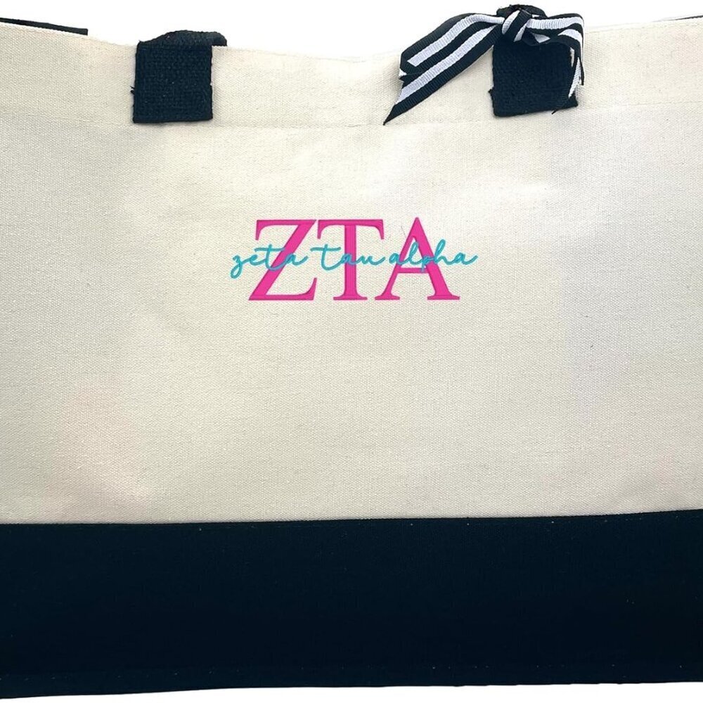 Embroidered Canvas Tote Bag Women Cute Gift Sorority Reusable Shoulder Bag